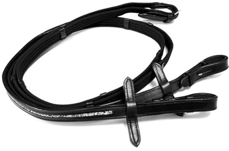 JA Horse JA3002 Leder Zügel Reitzügel mit Sparkle-Steinen – Hochwertige, Elegante Lederzügel mit funkelnder Verzierung für Dressur, Springen & Freizeit (Schwarz, Cob)