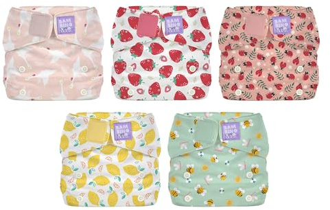 Bambino Mio 5er-Pack Miosolo Classic All-in-One Stoffwindel (Krabbelabenteuer) - waschbare Windeln in Einheitsgröße mit verstellbaren Druckknöpfen, saugfähig, wiederverwendbare Babywindeln
