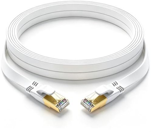 YSONG Cat 8 Ethernet Cable 10M, High Speed 40Gbps 2000Mhz Flat Internet Cable, Gold Plated RJ45 Lan Cable, for PC/Modem/Router/Gaming, Faster Than Cat7/Cat6/Cat5 (White)