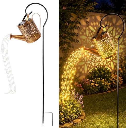 Adiwo Annaffiatoio Solare Luci, IP44 impermeabili Annaffiatoio solare con luci a cascata, decorazione da cortile, per Prato Balcone Natale Giardini Decorazioni Cortile, Luce Calda