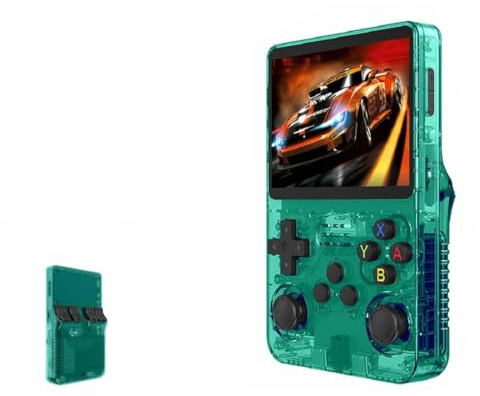 ExploTex R36S - Console di gioco portatile retrò da 3,5 pollici (scheda da gioco da 64 GB, verde traslucido), alta risoluzione di 640 × 480, supporta l'espansione tramite due schede TF