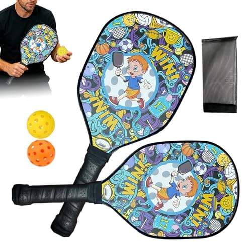 Set di racchette da racquetball, con contenitore portatile e manico antiscivolo, in legno per gioco di palla, per prato, patio, spiaggia, pratica quotidiana, allenamento di base, competizione