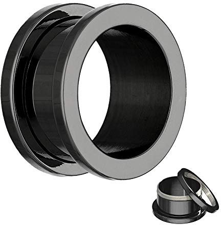 Treuheld® 10mm Flesh Tunnel Schwarz - Chirurgenstahl 316L / Edelstahl - Schraubverschluss mit Gewinde - Stahl Ohr Plug zum Schrauben