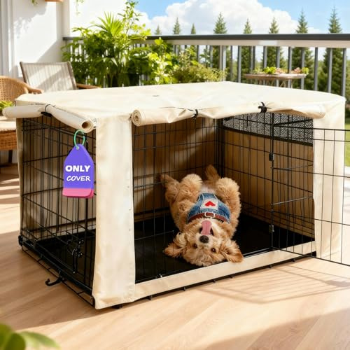 HiCaptain Polyester hundlåda skydd – hållbart vindtätt husdjur kennel skydd för trådlåda inomhus utomhus skydd 01 (36 tum, lätt solbrun)