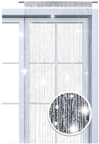 wometo Faden-Vorhang Glitzer-Vorhang oekoTex 90x245 - Silber-Silber glänzender Deko Schal transparent halbtransparent Weihnachten