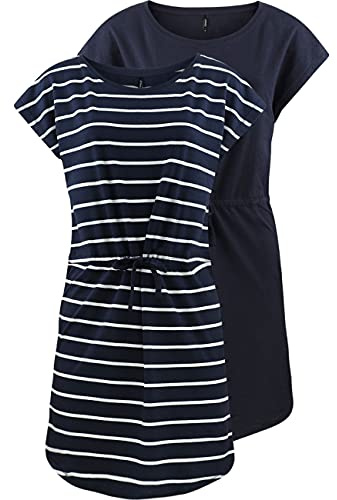 ONLY Damen Sommer Mini Kleid onlMAY S/S Dress 2er Pack Grösse XS S M L XL XXL Gestreift Schwarz 100% Baumwolle, Größe:L, Farbe:Night Sky Primo Stripe