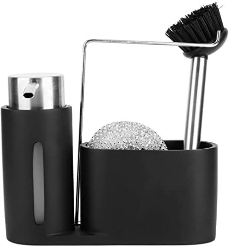 Dispensador De Jabón para Fregadero De Cocina, Organizador De Fregadero De Cocina, Soporte De Esponja De Resina con Barra De Toalla, Estropajos De Acero, Cepillos
