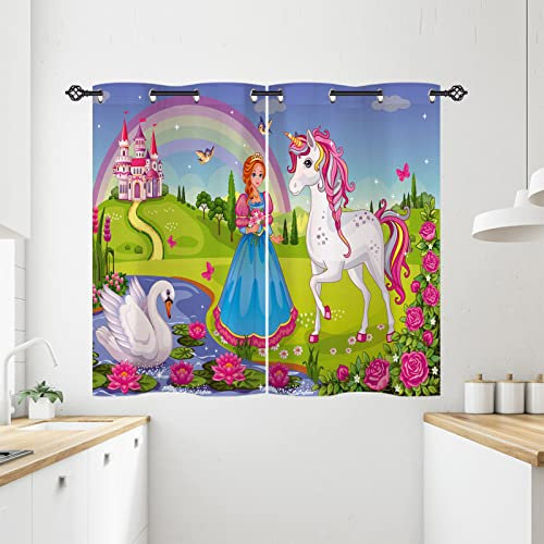 ANHOPE Einhorn Prinzessin Schloss Vorhänge mit Ösen Blickdichte Gardinen Blackout Curtain Thermo Vorhang Kinder Mädchen Schlafzimmer Wohnzimmer Verdunklungsvorhänge 2er Set H 138 x B 71 cm
