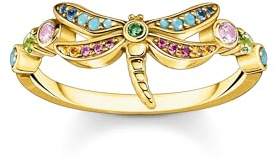 THOMAS SABO Ring Libelle mit bunten Steinen gold 925 Sterlingsilber, 750 Gelbgold Vergoldung, Kaltemail