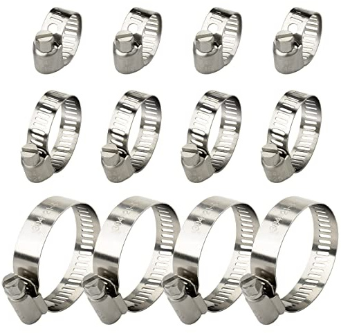 Jubilee Clips Hose clamp 10-16mm,16-25mm,21-44mm 12pcs Stainless Steel Adjustable, Duct Clamps for Securing Pool, House Gas Pipe, Garden Hose Hoses and Pipes Tube