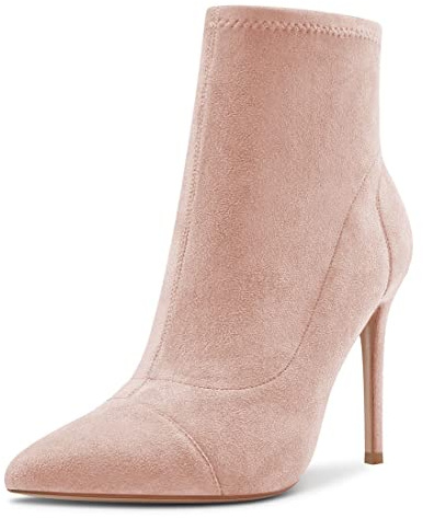 Saekcted Donna Alto High Tacco Heel Spillo a Punta Stivaletti Slip-on Classico Dress Ufficio Feste Stivali 10 CM Heels Beige Scamosciato 44 EU