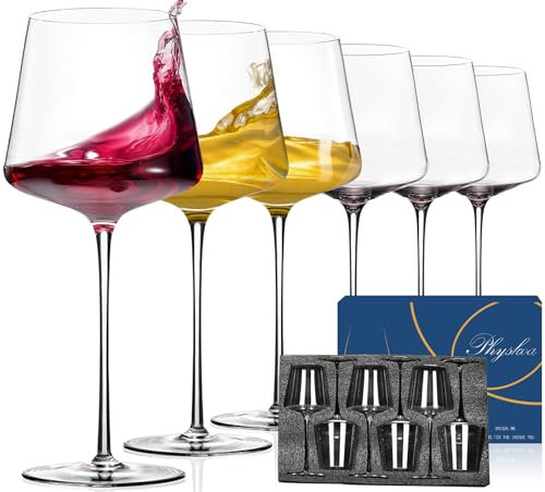 Physkoa Wine Glasses Set 6-18oz-LeadFree Wine Glass with Long Stem,Clear Stemmed Wine Glasses【HandBlown Glassware】 Crystal Wine Gifts for Women Birthday Wedding