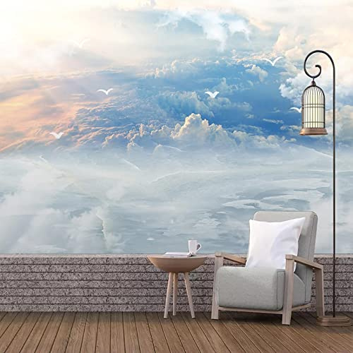 Carta Da Parati Personalizzata 3D Cielo Blu Moderno E Nuvole Bianche Fotomurali Soggiorno Tv Divano Camera Da Letto Sfondo Pittura Murale 3 D 200Cm(W)×140Cm(H)
