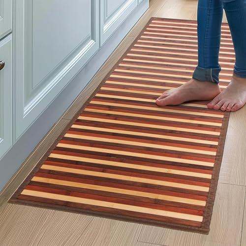 CosìCasa Tappeto Bamboo Cucina Antiscivolo | Passatoia Cucina Idrorepellente, Facile da Pulire e Realizzata con Materiali Sostenibili | Tappeto Bambu Effetto Degrade (Marrone, 50 x 140 cm)