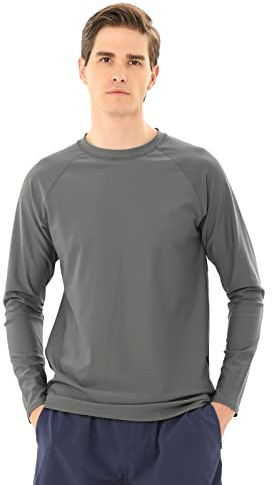 TIZAX Anti-UV-t-shirt för män med lång ärm Rashguard UPF 50+ badkläder toppar snabbtorkande sport T-shirt, Färg: grå, M