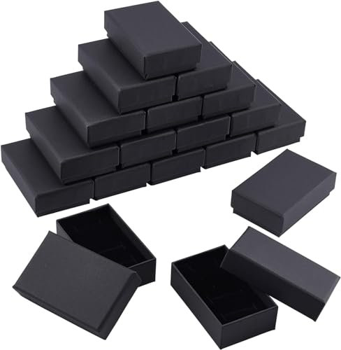 KBNIAN 24 Stück Kraft Pappschachteln Geschenkbox Schwarz Kraftpapier Schmuckschatulle mit Deckel für Halskette Ring Geschenke Display-8x5x2.8cm
