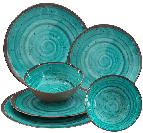 Melamin Geschirr Set 2 Personen Steingut Optik aqua-grün 6 Teile Tellern
