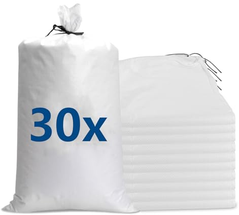JMIATRY 30 Stück Sandsäcke 40 x 60 cm zum Befüllen, Weiß Gewebesack Klein, Bändchengewebesäcke für Hochwasser