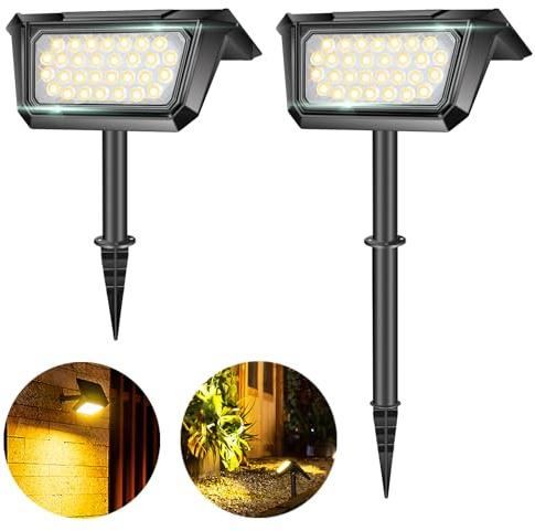 MEDOYOH 2PCS 30LEDS Solarstrahler für Außen Garten, Warmweiß Licht 2200mAh Außenwandleuchte Solar Gartenbeleuchtung mit 2 Lichtmodi IP65 Wasserdicht für Teichweg Wand Veranda Garage