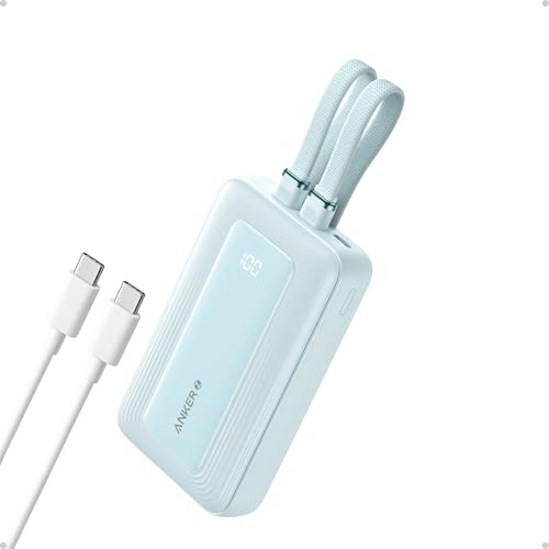 Anker Zolo Powerbank, cavo TipoC e Lightning integrato, 10000 mAh, ricarica rapida da 30 W, certificazione MFI, compatto e portatile, compatibile con iPhone 11/12/13/14/15 e Samsung Serie e Andrioid