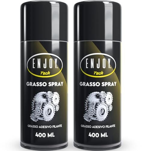 ENJOY TECH - Grasso Spray Lubrificante 2x400ml | Anti-Corrosione e Idrorepellente | Resistente a Salsedine e Agenti Atmosferici | Adesione Ottimale ai Metalli | Made in Italy