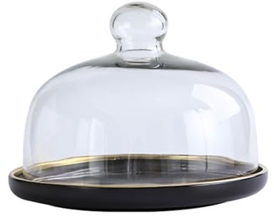 XUJIAM Kuchenhaube Keramik Kuchenplatte Glas, Kuchenglocke Ständer Tortenständer Glashaube Lebensmittel Abdeckung Für Hochzeit Geburtstag Party,Schwarz