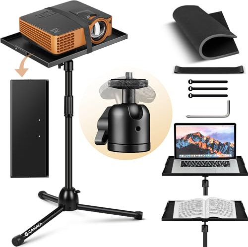 CAHAYA Supporto per Proiettore da Terra Universale: Portaproiettori con Rotazione a 360° Altezza Regolabile 90cm a 130cm Stand per Laptop PC Videoproiettore