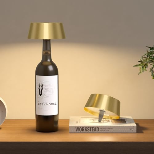 Aipsun 2 Stück LED Dimmbare akku Flaschenlampe Warmweiß 3000K, IP54 flaschenlampe aufsatz led für Innen und Außen, Tragbare Metall für Restaurant&Bar(Gold)