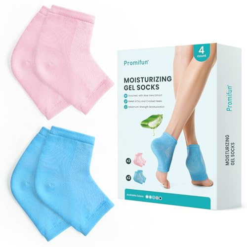 Promifun - 2 paia di calzini idratanti per il trattamento del tallone screpolato, per piedi secchi e screpolati, riparazione del tallone screpolato, per donne e uomini (blu e rosa)