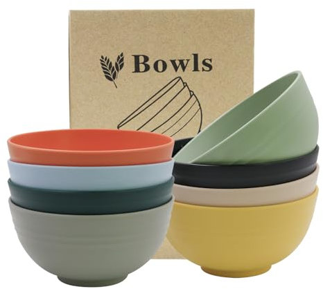 alwaiiz 8 cuencos de cereales, ligeros y resistentes a las caídas, cuencos de plástico para cereales, ensaladas, pasta, picnic, hogar, adultos, niños (8 colores)