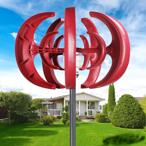 Makamsui Modern Economy Turbines Wind Generator 5 Blades Vertical Wind Power Turbines Generator, 4500W 5 Blades DC12V Vertical Axis Wind Turbines Generator Kit for Home Hybrids Streetlight Use Red