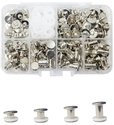 JXPXJMY 80 PCS Chicago Screw Set, Carbon Steel Binding Rivets for Books Leather Ledgers Travel Cases,Size M5*4/6/8/10 mm with Gasket (Silver)