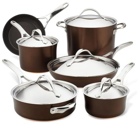 HJZSZX Kochgeschirr-Set aus Kupfer, hart eloxiert, antihaftbeschichtet, Töpfe und Pfannen, Zobel, inklusive Stielkasserolle mit Deckel usw., Kochgeschirr-Set, 11-teilig, Einheitsgröße