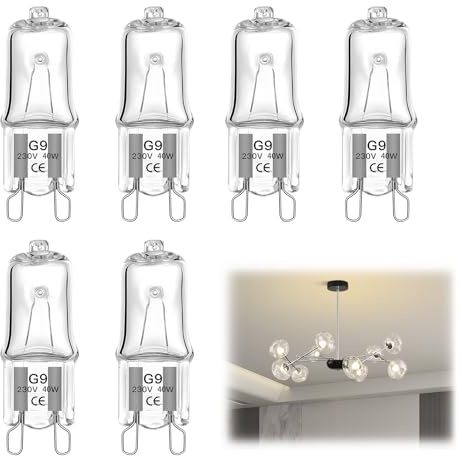 G9 Halogen Light Bulbs 40W 230V 2800K Warm White Dimmable Non-Flicker | LED G9 Bulbs Energy Saving Clear Glass Wax Burner Capsule Bulbs, for Ovens, Chandeliers, Ceiling Lasting Lighting (6pcs)