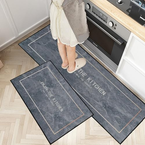 7VSTOHS Küchenteppich Set 2 Stück rutschfeste Küchenmatte, Waschbare Küchenmatten und Teppiche Set, für Flur Läufer, Esszimmer, Eingang und Türmatte Set, 43x75 + 43x150 cm