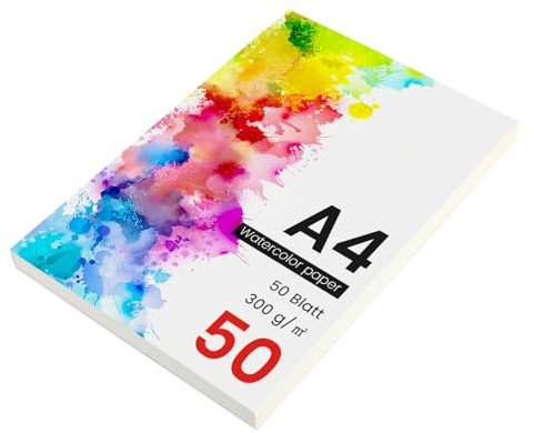 Aquarellpapier 300g/m² – 50 Blatt hochwertiges Aquarellpapier für Aquarell, Gouache & Acrryl – Robust und säurefrei für brillante Ergebnisse – Vielseitiges Watercolor Paper.