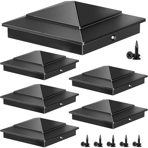 Toscoco 6-Pack Aluminium Pyramid Post Caps for 6 x 6 (Actual 5.5 x 5.5) Wood Post Cedar Fence Deck Corridors Mailbox Posts End, Waterproof Fence Post Cap Cover with Screws, Black
