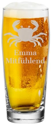 LUXENTU Personalisiertes Bierglas mit Sternzeichen, Willi Becher 0,5l mit Motiv & Wunschtext, Gravierte Bierbecher als persönliche Geschenkidee, Spülmaschinengeeignet