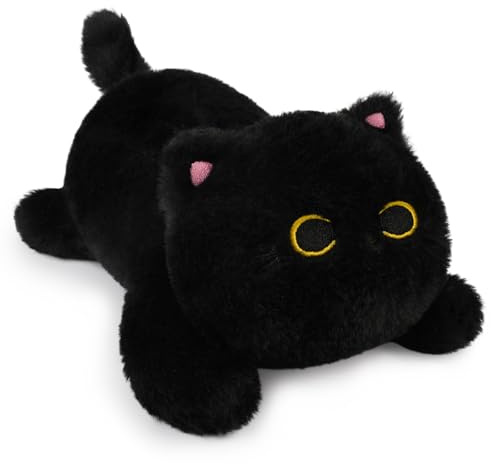 Yamepuia Gewichtskuscheltier,25cm Schwarze Katze Gewicht Kuscheltier,Niedliche Weighted Stuffed Animal Katze, Weich Schwarze Katzen Plüsch Kissen Geschenke für Kinder Mädchen Junge