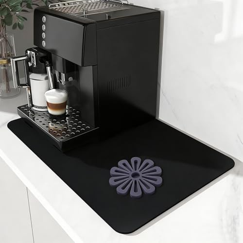 GAOHAN Drying Mat for Coffee Machine,40cm*60cm,Kitchen Super Absorbent Draining Mat, Quick-Drying Non-Slip draining mat, Kitchen Sink Protector Mat for Coffee Bar Sink Worktop, Black,