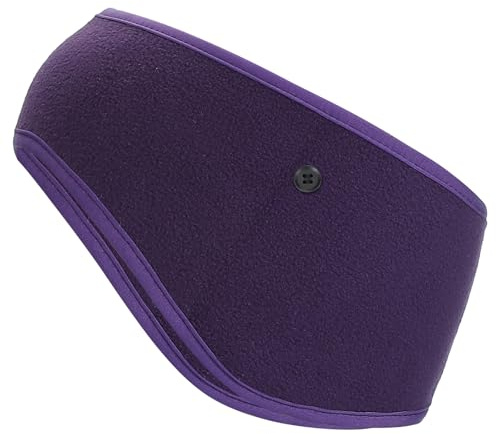 PATIKIL Ear Warmer Headband, Polar Fleece Ear Warmer Winter Stretchy Running Sweatband Outdoor Essential with Buttons for Jogging Walking Skiing Cycling, Dark Purple
