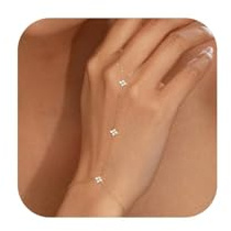 FUNTE Gold Ring Bracelet Hand Chain for Women, Gold Bracelet Trendy Dainty Cubic Zirconia Bra-celet Ring Bra-celet Hand Jewelry 14K Gold Plated Brass Link Bracelets Jewelry Gift for Women