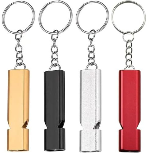COYUN 4 Pcs Sifflet De Survie, Sifflet Anti Agression, Sifflet D'urgence, Double Tubes Sifflet Secours Avec Porte-Clés,Sifflet Arbitre Pour L'École Gym,Camping En Plein Air,Randonnée,Chasse,L'escalade