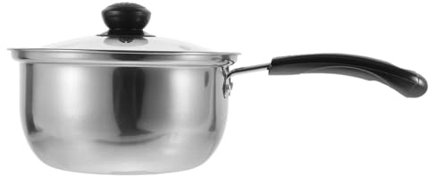 INOOMP Pentola Piccola in Acciaio 18 Cm Con Coperchio, Bollilatte Rapido Per Latte, Zuppe e Salse, Manico Lungo Termoprotetto, Adatta Per Cucine a Gas e a Induzione