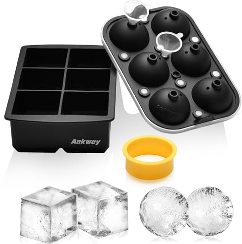 Ankway Bandejas para Cubitos de Hielo, Juego de Moldes de Silicona para Hielo, Máquina para Hacer Bolas de Hielo con Tapa para Congelador, Whisky, Cócteles, Fácil Liberación y Reutilizable, Sin BPA
