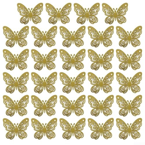 24 adesivi da parete 3D a forma di farfalla, per casa, feste e matrimoni, in PVC, impermeabili e antipolvere, colore oro