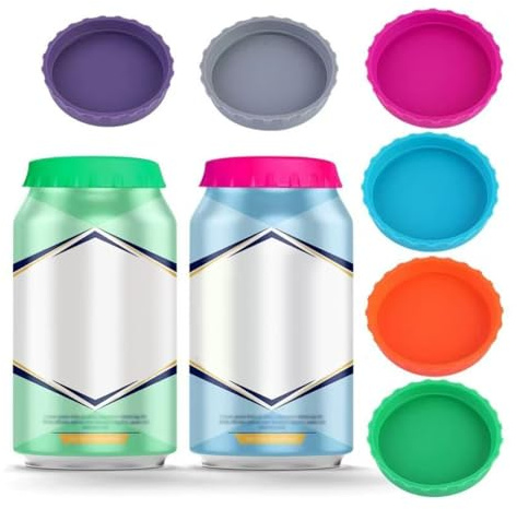 6PCS Can Covers for Drinks Cans, Silicone Drink Covers, Spill Leak Proof Can Lids for Fizzy Drinks,Dustproof Bottle Cover for Travel, Beach Camping,Fishing