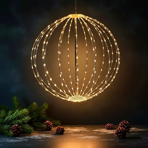 Spetebo Boule lumineuse à suspendre pour l'extérieur - 50 cm - Avec minuterie - 295 LED - Lampe décorative de jardin - Blanc chaud - Avec fil - Pour Noël, l'Avent