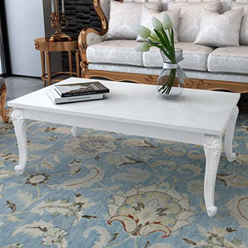 GeenYuu Couchtisch 115x65x42 cm, Hochglanz Weiß, MDF-Platte, Rechteckig, Moderner Wohnzimmertisch, Pflegeleicht, Stabile Kunststoffbeine