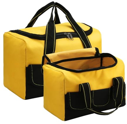 Micvtve 2 PCS Large Tool Bags Wide Mouth,13 Inch & 16 Inch Heavy Duty Tool Organiser With 5 Pockets, Multifunctional Portability Tool Storage Bag for Various Tools,Electrician Carpenter